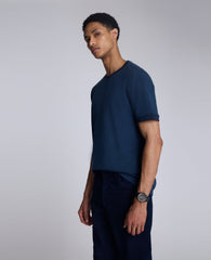Ribbed Crewneck Tee: Blue, UPF 50 Cotton | Kenneth Cole | Kenneth Cole BLUE