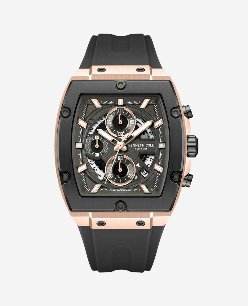 Shop Chronograph Sport Watch – Rose Gold & Silicone | KC | Kenneth Cole GUN