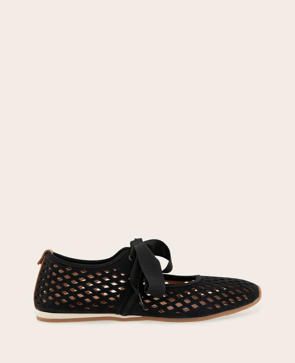 GENTLE SOULS - Annalise Perforated Nubuck Ribbon Tie Ballet Sneaker | Kenneth Cole BLACK NUBUCK