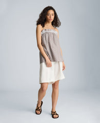 Shirred Neck Cami with Lace Trim Detail | Kenneth Cole BRUNETTE/PURE WHITE