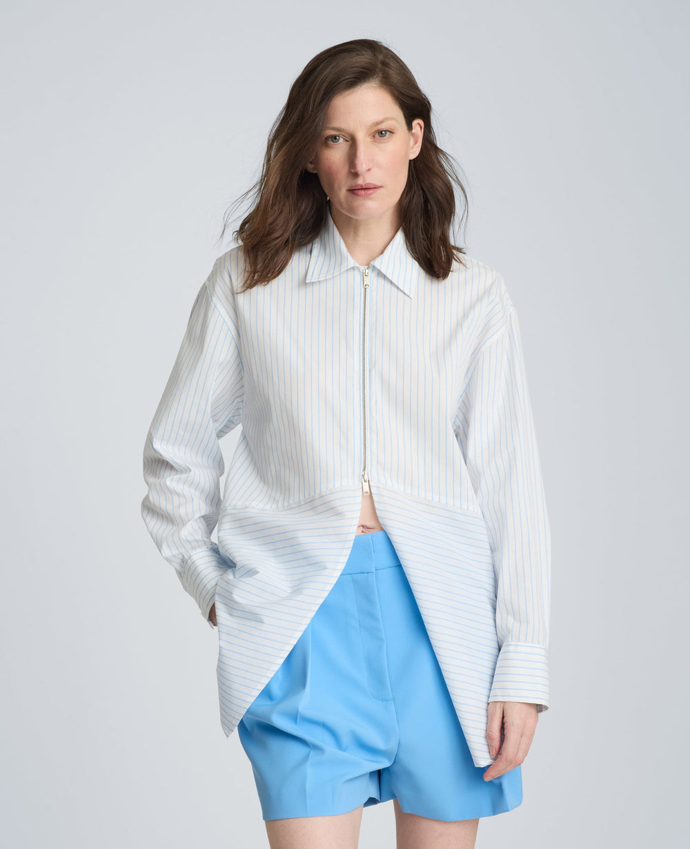 Half Zip Front Paneled Long Sleeve Shirt | Kenneth Cole PURE WHITE/LAKE BLUE