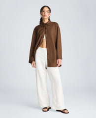 Drop Shoulder Button Front Boyfriend Shirt | Kenneth Cole BRUNETTE