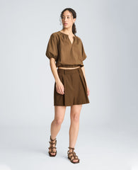 Shirred Neck Raglan Bubble Blouse | Kenneth Cole BRUNETTE