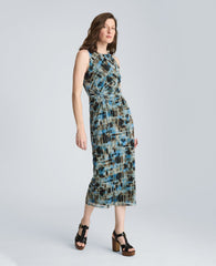 Racer Twist Midi Mesh Dress | Kenneth Cole LAKE BLUE MULTI