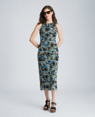Racer Twist Midi Mesh Dress | Kenneth Cole LAKE BLUE MULTI