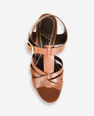 Lotus Woven Leather T-Strap Wood Platform Sandal | Kenneth Cole LUGGAGE LEATHER