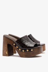 Larroudé x Kenneth Cole: Mule Dark Oak Croco Leather | Kenneth Cole CROCO