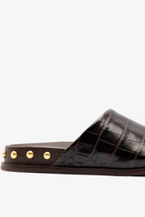 Larroudé x Kenneth Cole: Clog Dark Oak Croco Leather | Kenneth Cole CROCO