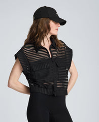 Zip-Up Vest Cardigan with Chest Pocket | Kenneth Cole BLACK