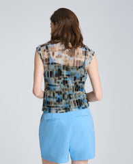 Mock Neck Tank with Interior Tank | Kenneth Cole LAKE BLUE MULTI