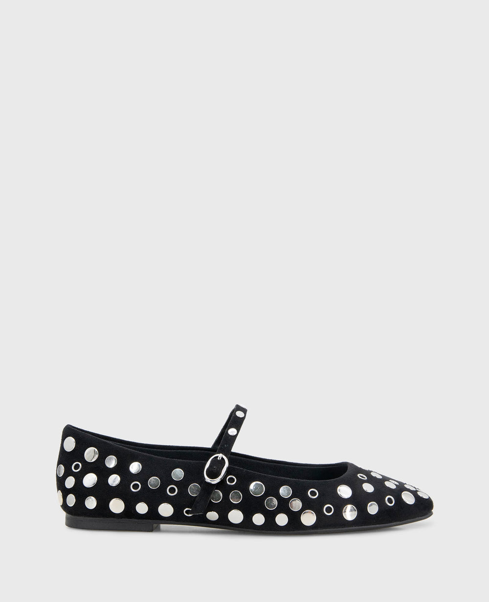Shop Jasper Black Suede Stud Ballet Flat | Kenneth Cole | Kenneth Cole BLACK