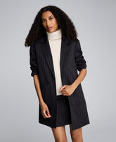 Pinstripe Patch Pocket Open Front Jacket | Kenneth Cole BLACK/OLIVE GREEN