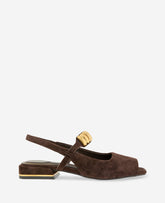 Illia Suede Open Toe Hardware Flat Slingback | Kenneth Cole CHOCOLATE SUEDE