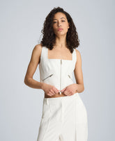 Fitted Zip Front Bodice with Zip Pockets | Kenneth Cole PURE WHITE