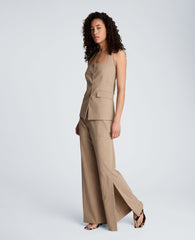 Crosshatch Fly Front Mid Rise Flare Pant | Kenneth Cole TIMELESS TAUPE/PURE WHITE