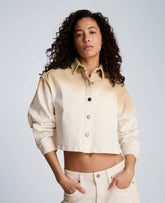 Gradient Oversized Cropped Shacket in Comfort Stretch Denim | Kenneth Cole TAN GRADIENT