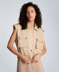 Faux Leather Snap Front Jacket with Drawcord Waist | Kenneth Cole TIMELESS TAUPE