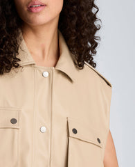 Faux Leather Snap Front Jacket with Drawcord Waist | Kenneth Cole TIMELESS TAUPE