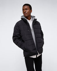 Black Puffer Jacket – Plush Warmth & Jersey Hood | KC | Kenneth Cole BLACK