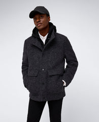 Charcoal Boucle Wool Jacket with Jersey Hood – Men’s Fit | Kenneth Cole CHARCOAL