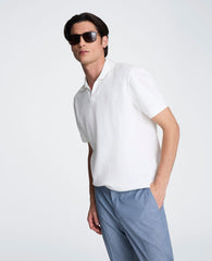 Short Sleeve Johnny Collar Polo with Ribbing | Kenneth Cole WHITE
