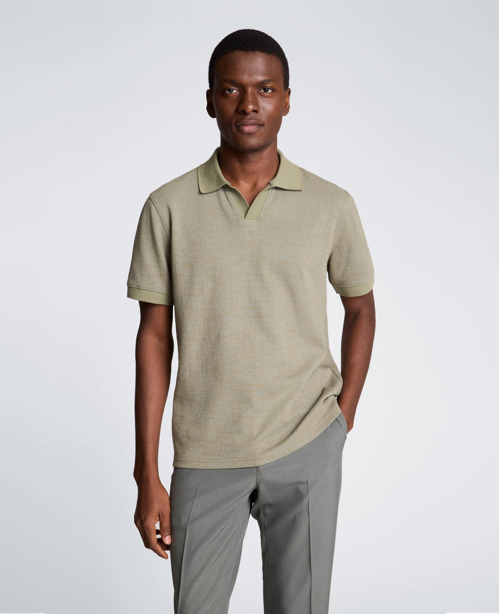 Short Sleeve Johnny Collar Polo with Ribbing | Kenneth Cole SAGE
