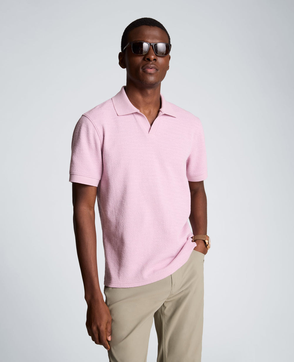 Short Sleeve Johnny Collar Polo with Ribbing | Kenneth Cole MAUVE