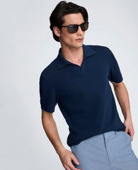 Short Sleeve Johnny Collar Polo with Ribbing | Kenneth Cole NAVY