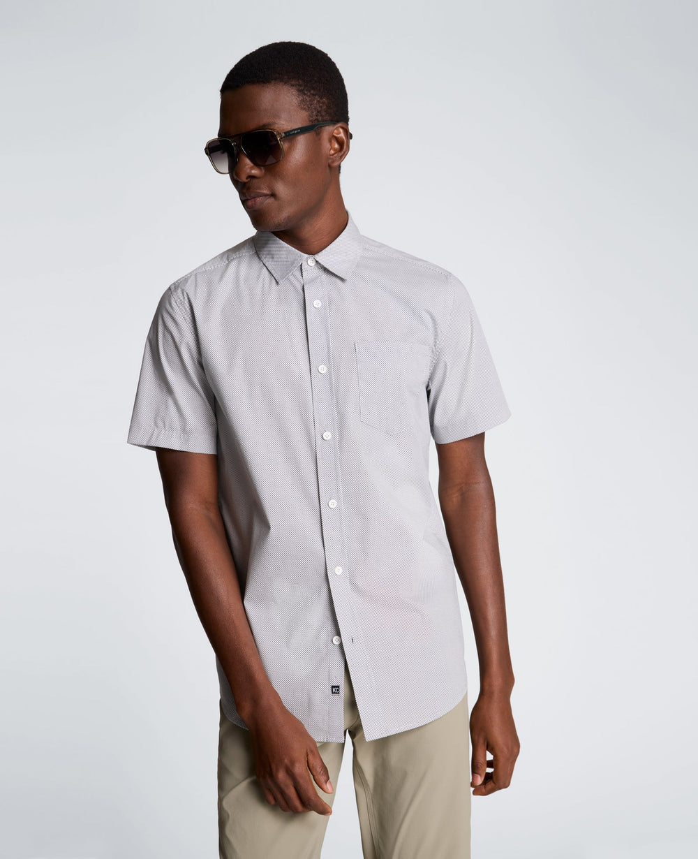 Short Sleeve Sport Shirt with Chest Pocket | Kenneth Cole ABSTRACT OXFORD GEO BLACK