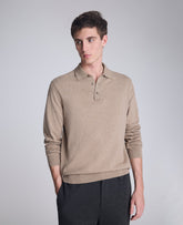 Men's Long Sleeve Button Sweater Polo, Light Brown Heather | Kenneth Cole LIGHT BROWN HEATHER