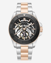 Skeleton Automatic Black Contrast Dial Two Tone Bracelet Watch | Kenneth Cole TT SILVER/ROSE GOLD