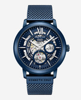 Skeleton Automatic Blue-IP Stainless Steel Mesh Strap Watch | Kenneth Cole BLUE