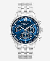 Dress Sport Chronograph Blue Dial Stainless Steel Bracelet Watch | Kenneth Cole SILVER
