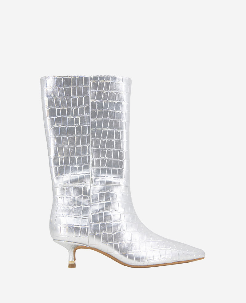 Shop Meryl Silver Croco Leather Bootie | Kenneth Cole | Kenneth Cole SILVER CROCO