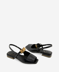 Illia Patent Open Toe Hardware Flat Slingback | Kenneth Cole BLACK PATENT