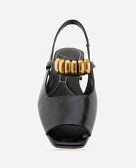 Illia Patent Open Toe Hardware Flat Slingback | Kenneth Cole BLACK PATENT