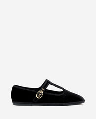 Verona Black Velvet T-Strap Mary Jane Flat | Kenneth Cole | Kenneth Cole BLACK VELVET