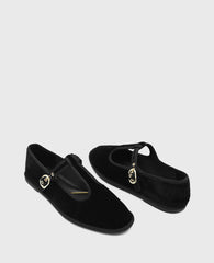 Verona Black Velvet T-Strap Mary Jane Flat | Kenneth Cole | Kenneth Cole BLACK VELVET
