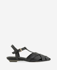 Bindy Woven Leather T-Strap Sandal | Kenneth Cole BLACK LEATHER