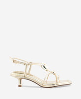 Gemma Embellished Strappy Metallic Leather Kitten Heel Sandal | Kenneth Cole GOLD