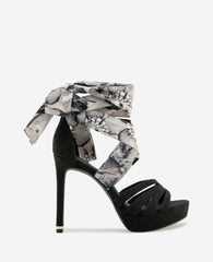 Nikkii Printed Fabric Wrap Around Platform Heel | Kenneth Cole BLACK FABRIC
