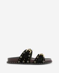 Deardra Leather Double Buckle Band Slide | Kenneth Cole BLACK SUEDE