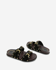 Deardra Leather Double Buckle Band Slide | Kenneth Cole BLACK SUEDE