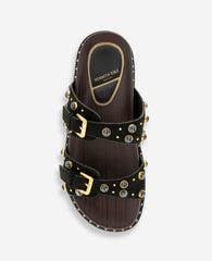 Deardra Leather Double Buckle Band Slide | Kenneth Cole BLACK SUEDE