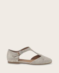 Wyatt Metallic T-Strap Flat in Gravel | Gentle Souls KC | Kenneth Cole GRAVEL LEATHER