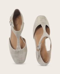 Wyatt Metallic T-Strap Flat in Gravel | Gentle Souls KC | Kenneth Cole GRAVEL LEATHER
