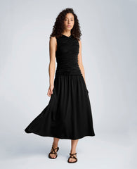 Drawstring Ruched A-Line Midi Milano Jersey Dress | Kenneth Cole BLACK