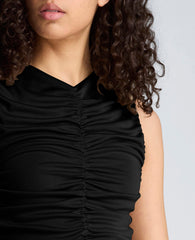 Drawstring Ruched A-Line Midi Milano Jersey Dress | Kenneth Cole BLACK