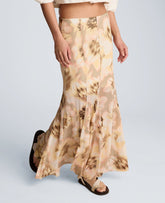 Mesh Pull On Godet Fit and Flare Maxi Skirt | Kenneth Cole PASTEL YELLOW MULTI