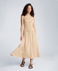 Drawstring Ruched A-Line Midi Milano Jersey Dress | Kenneth Cole BURLAP